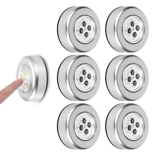 Luz de Noche Alimentada por Baterías, 6 pcs Lámpara Adhesiva a Batería, Luz con Sensor de Movimiento para Interiores, Lámpara Nocturna sin Cable para Habitaciones Escalera Escalón Pasillo