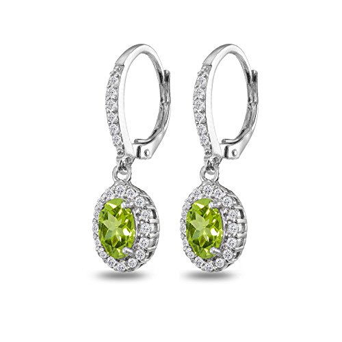 Peridot Earrings For Women Sterling Silver Oval Gemstone And White Topaz Dangle Halo Leverback Earring For Girls Bridesmades Summer Fashion Jewelry #TOP4