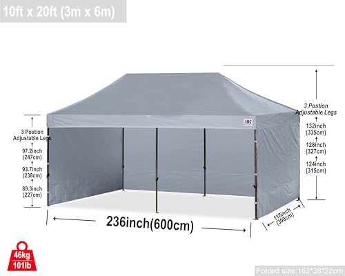 Image of ABCCANOPY Heavy Duty Easy Pop up Canopy Tent with Sidewalls 10x20, Gray