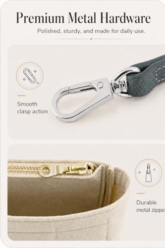 Image of Purse Organizer Insert & Leather Strap Conversion Kit Set, Compatible with Longchamp Le Pliage Mini Bag - Felt Inner Liner & Adjustable Shoulder Strap, Beige Insert & Anthracite Strap