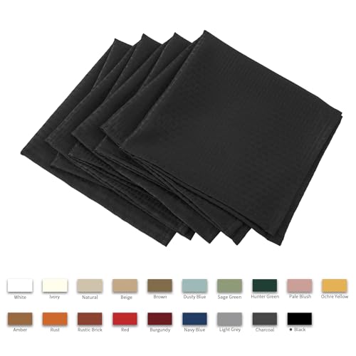 Image of maxmill Cloth Napkins 20 x 20 Inch Weaved Texture Pattern Soft Comfortable and Luxury Serviette for Restaurant Family Dinners Weddings Parties and Banquets Set of 4 Pieces, Black