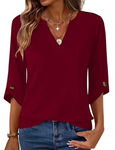 Kistore 3/4 Sleeve Dressy Casual V Neck Tops Spring Beach