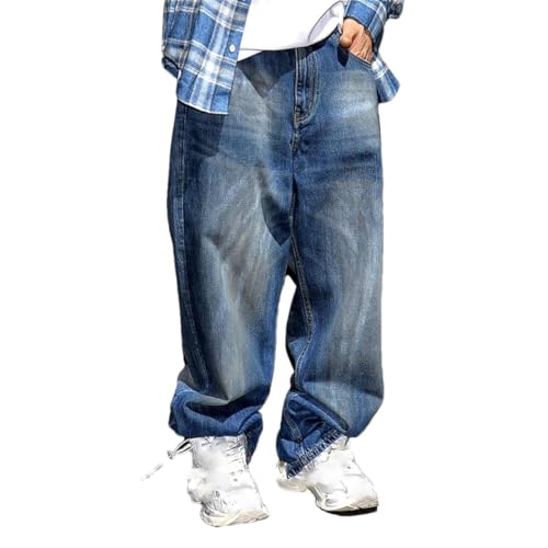 Men’S Hip Hop Distressed Baggy Cargo Pants Button Fly Midweight Casual Style Trousers Full Length Jeans