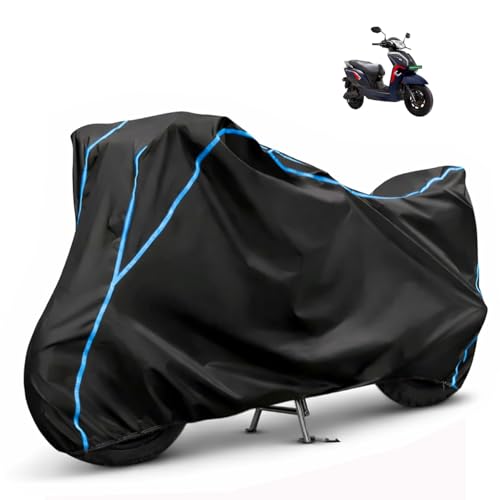 Image of Compatible with Ampere Magnus Waterproof Two Wheeler Scooter Body Cover Water Resistant, Heavy Duty, UV Rays, Dust & Scratch Protection for All-Modal & Variants (Black,Sky Blue Piping)