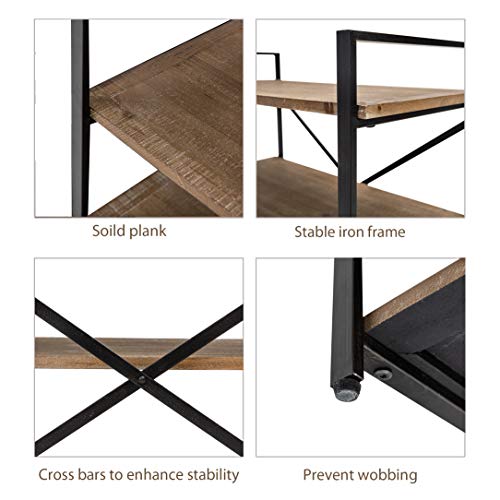 Industrial Small Bookshelf Bookcase Solid Wood 3 Tier Storage Rack Shelf For Small Space, Kitchen, Bathroom, Living Room, Office, 24.5" L X 13" W X 22.5" H #TOP3