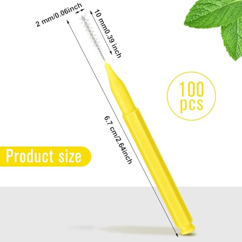Image of Patelai 100 Pieces Braces Dental Brush for Cleaner Interdental Toothpick Dental Tooth Flossing Head Oral Hygiene Flosser Toothpick Cleaners Tooth Tool(Yellow,Portable Size)