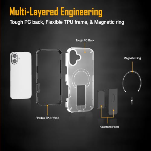 Image of ZAP CASE Matte Kickstand Case for iPhone 16 Plus | Magsafe Compatible | Premium Polycarbonate Back + Flexible TPU Bumper | Foldable Stand | Military-Grade Drop Protection | Anti-Fingerprint | White