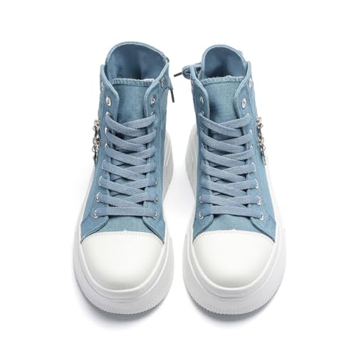 Womens High Top Sneakers Platform Metal Zipper Canvas Shoes Casual Lace up Sneakers3