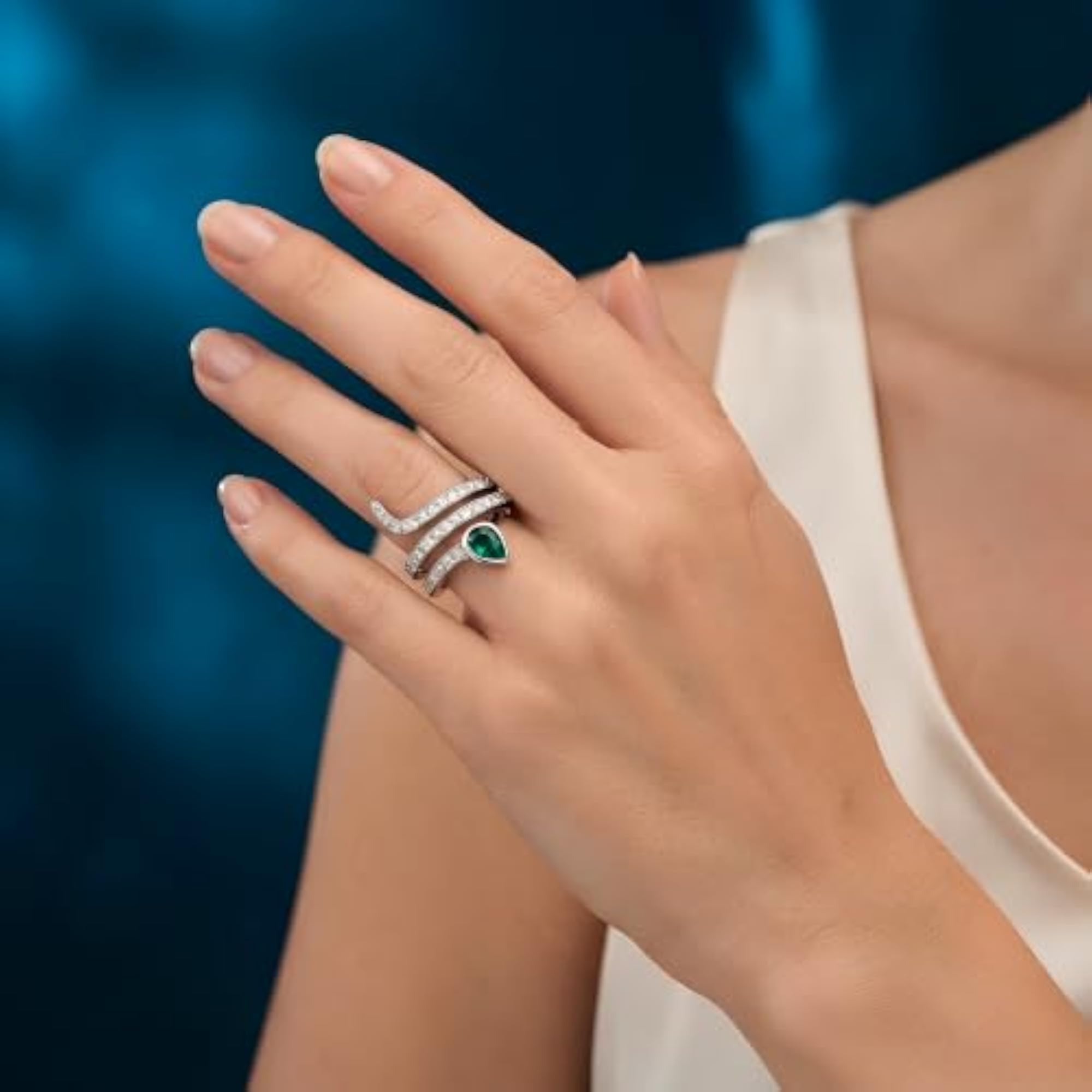 Emerald Elegance Crystal Wrap Ring in Sterling Silver