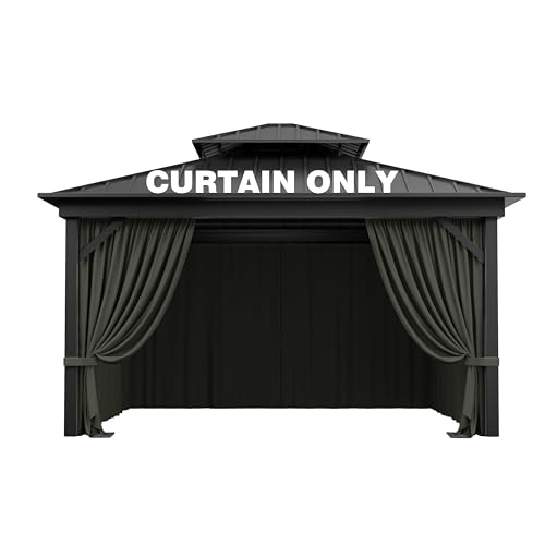 Pakunoda Outdoor Gazebo Curtain Replacement Universal 4-Panel Sidewalls 12' X 12',Outdoor Patio Waterproof Privacy Curtain with Double Zipper for Patio,Garden, and Backyard (Curtain Only)