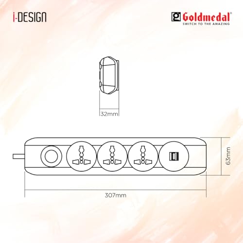 Image of Goldmedal i-Design 4x1 Extension Cord with Dual USB (A+A) | 2 M Cable