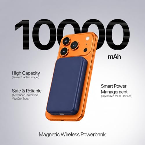 Image of Nextech Mag-Safe Magnetic Wireless Power Bank 10000mAh | 22.5W Fast Charging PD Type C | 15W Powerbank for iPhone & Android | Compact Slim Portable Charger with LED Indicator - Greyblue