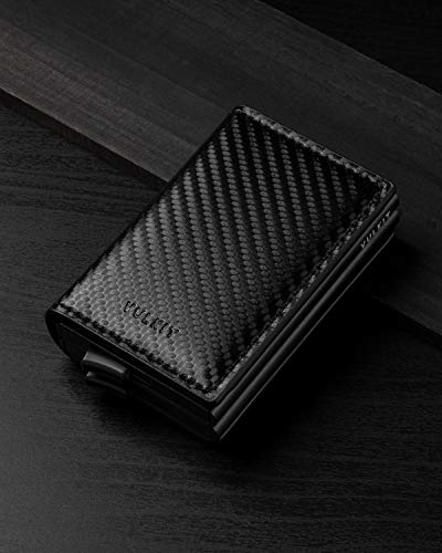 Vulkit Pop Up Wallet Automatic Leather Slim Credit Card Holder Rfid Blocking Metal Double Card Case For Men And Women Carbon Fiber Black #TOP4