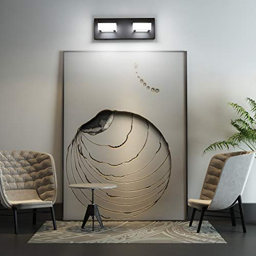 Image of Ralbay 2 Lights Black Modern Bathroom Vanity Light Acrylic LED Modern Black Bathroom Wall Lighting Fixtures