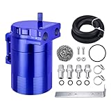 EVIL ENERGY Oil Catch Can, Universal Baffled Catch Can Kit with NBR Fuel Hose, 300ml Aluminum Air Oil Separator Tank for PCV System Blue