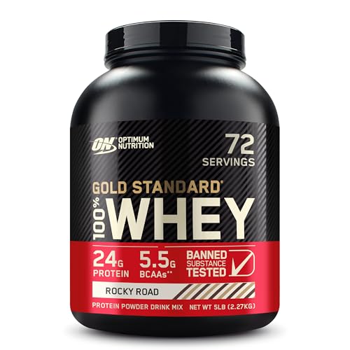 Optimum Nutrition ON Gold Standard Whey Protein Pulver, Eiweißpulver Muskelaufbau mit Glutamin und Aminosäuren, natürlich enthaltene BCAA, Rocky Road, 72 Portionen, 2.27kg