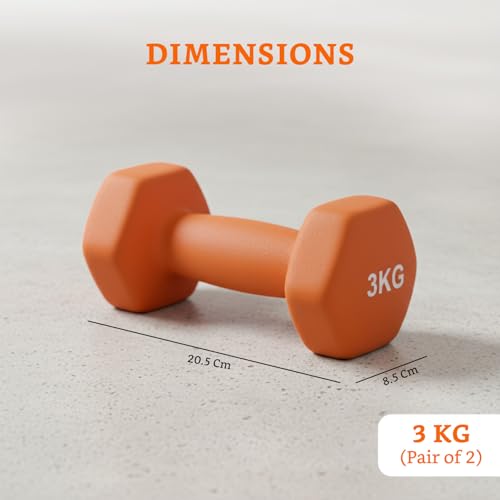 Image of Amazon Brand - Solimo Neoprene Dumbbell 3 Kg, Set of 2 (Orange)
