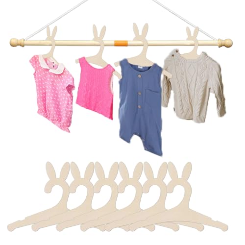 HJYDGJ 10 grucce in legno per bambini, per vestiti, pantaloni, grucce in legno per bambini, antiscivolo, con orecchie di coniglio