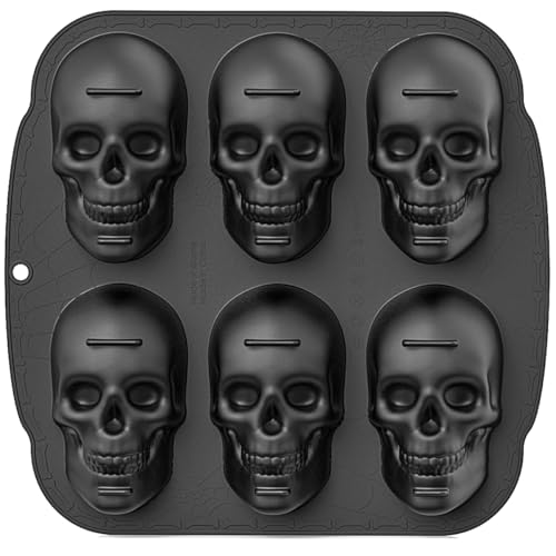Skull Cake Pan Silicone Mold - 6 Cavities 3D Skull Ice Cube Mold, Halloween Silicone Molds Bpa Free For Chocolate, Jelly, Wax Melt, Ice Cubes