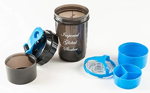 Imperial Global Ltd Best Value Protein Shaker Bottle (3 Pack) 500 ml Capacity with Two Storage Containers and Pill Tray. BPA Free.