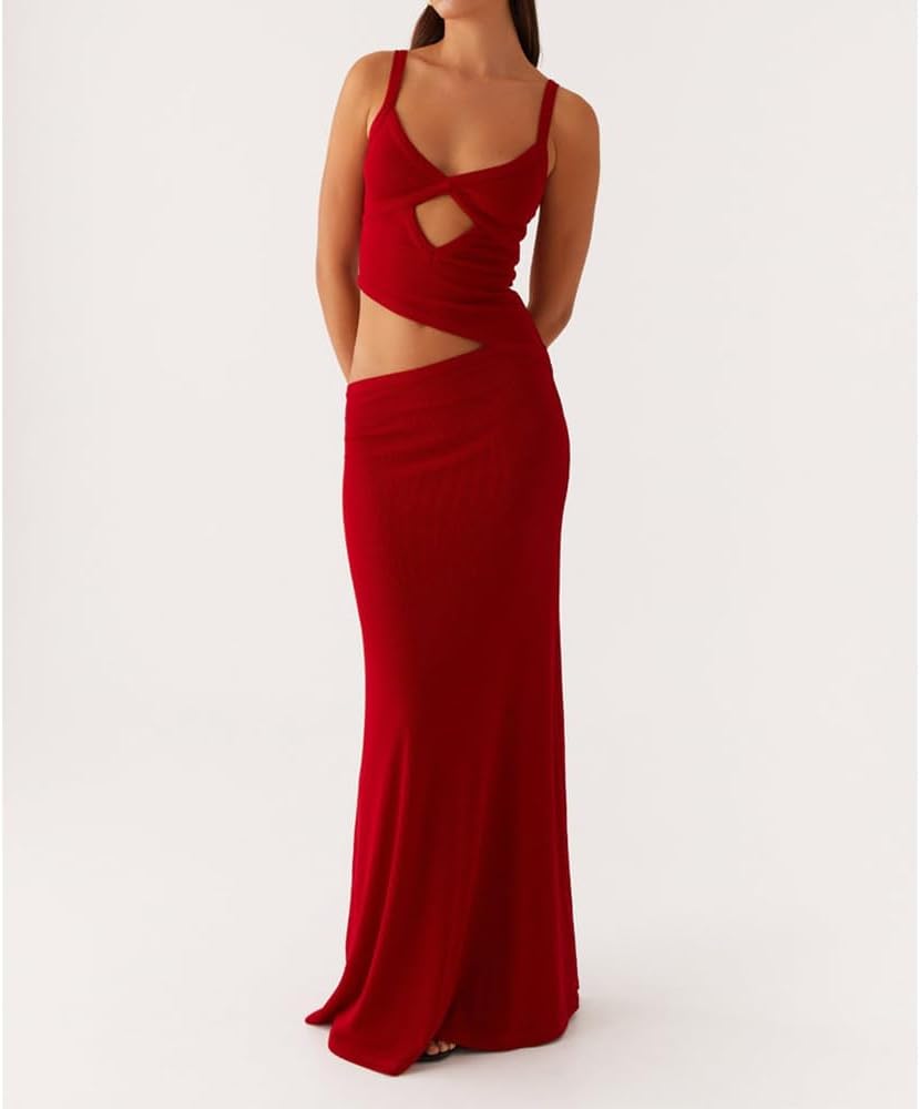 Women Sexy Maxi Dress Cut Out V Neck Spaghetti Straps Bodycon Long Dress Summer Party Cocktail Wear - Image 2