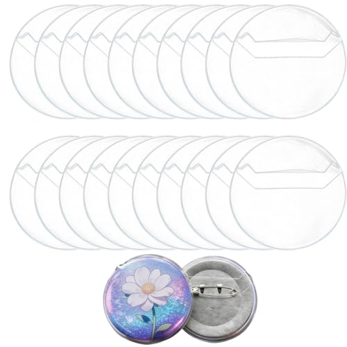 FACETHALO 缶バッジカバー 20枚入り 55mm57mm65mm75mm 多サイズ対応 透明カバー 対応 耐衝撃 黄変しない PVC 素材 缶バッジ 収納 保護 (65MM用-20枚入り)の商品画像（Amazon）