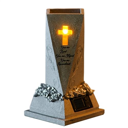 Generic Jarrón blanco antiguo para tumba de cementerio con luz solar, tecnología de resina pintada a mano, diseño único en forma de ala, innovadora integración de luz solar