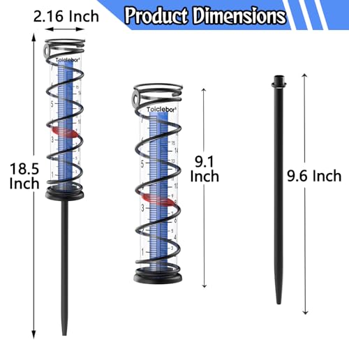 Toiclebor Rain Gauge Outdoor,Freeze Proof Plastic Tube with Black Spiral Stand,with Red Float,Wall Mount or Ground Install,Dual Scale,Model RM-BS7-002 - Thumbnail 5