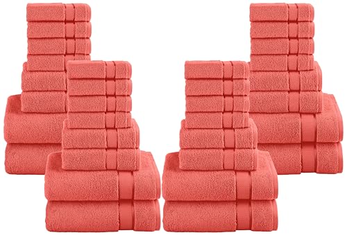 Image of Elegant Comfort Premium Cotton 8-Piece Towel Set, Includes 4 Washcloths, 2 Hand & Bath Towels, 100% Turkish Cotton - Highly Absorbent and Super Soft Towels for Bathroom, Coral (Pack of 4)