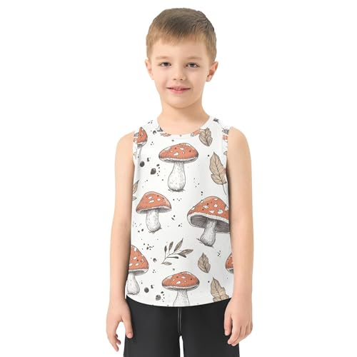 JUNZAN Autumn Mushrooms Retro Boys Tank Tops Sleeveless Teens Vest Workout Shirts for Workout Gym Fitness Cycling Swim 3T2