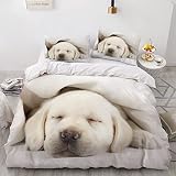 LSYW Funda Nordica Cama 90 Infantiles Labrador Blanco Edredon Cama 90 para Niñas Niños con Cremallera Suave y cómodo Microfibra Fundas Nordicas 150x200 cm + 2 Fundas de Almohada 50x80 cm