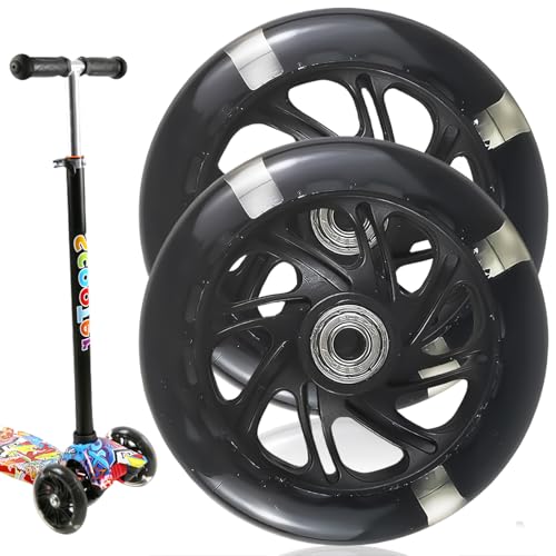 2 Stück 100mm Leuchtende Scooter Räder, LED Lichtrollen 100mm Rollerräder Led Scooter Ersatzräder Räder mit ABEC, 9 Kugellager, geeignet für alle Roller mit 100mm Rädern, Schwarz