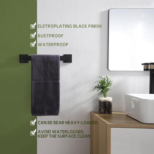 Image of KOKOSIRI 12-Inch Single Towel Bar, Bathroom Kitchen Towel Holder, Wall Mounted SUS304 Stainless Steel Towel Rack 2 Pack, Matte Black, B4003BK-L12-P2