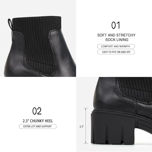JABASIC Womens Chunky Ankle Boots Slip on Chelsea Boots Elastic Booties4