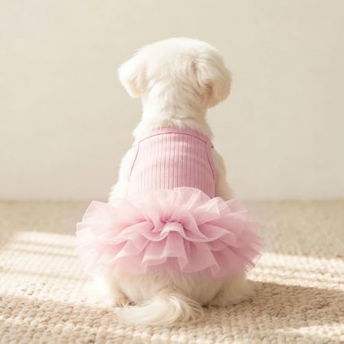 Vestido para perro con falda de tul y tirantes finos rosa L miniatura 4
