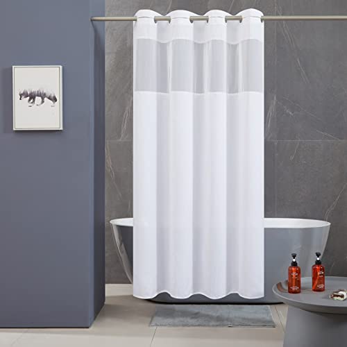 Furlinic Grommet Shower Curtain White,Weighted Fabric and Mesh Window Top Curtains for Bathtub or Washroom-72x36 Inch.