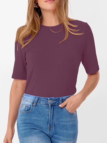 Image of ANRABESS Womens Half Sleeve Tops Crewneck Shirts Basic Fit Work Tee