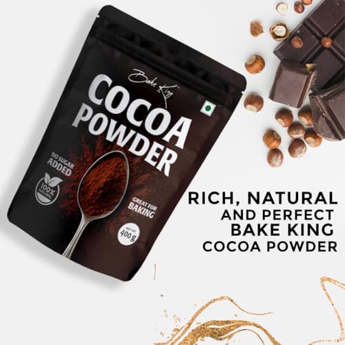 Image of BAKE KING Natural Cocoa Powder 400gm for Baking, Shake, Cake and Chocolates | Unsweetened