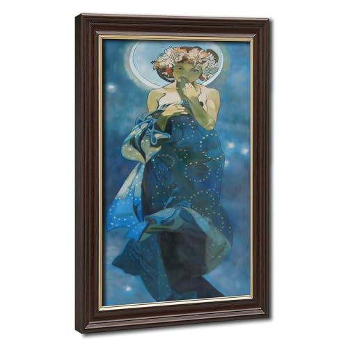 Impression sur toile Alphonse Mucha lune étoiles cadre à suspendre déco bureau