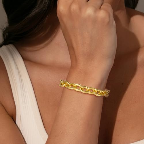 14K Chunky Chain Gold Plated Bracelets for Women, 7.5 Inch Cuban Link Rope Design with Toggle, Non-Tarnish Waterproof Jewelry Gift for Her3