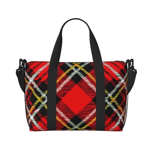 Plaid Red and Black print Gym Bag for Women,Carry on Weekender Overnight Duffle Bag,Personal Item Tote Bag