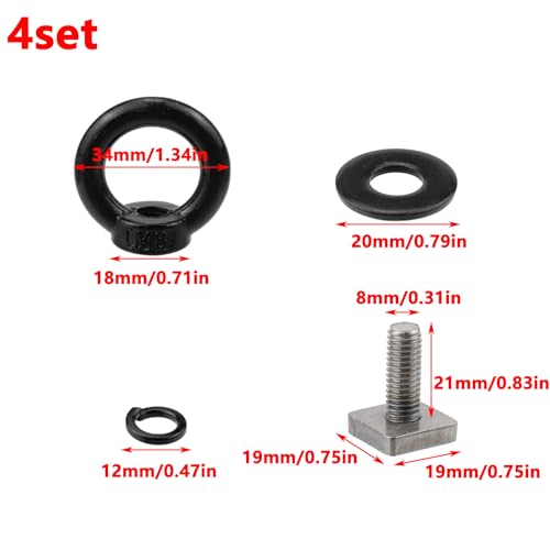 Image of Antrader Roof Rack Bolts,M8 T Track Bolts Eye Bolts with Nuts,Black,4 Sets | T Bolt Eye Nut Tie Down Rings for Holding Bungee Cord Rope