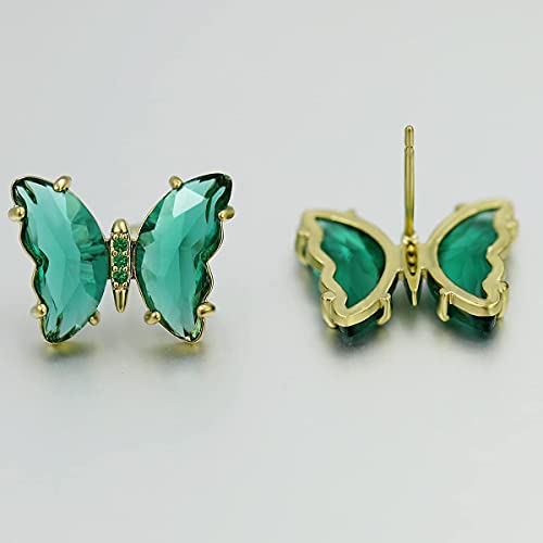 Miss Right 925 Sterling Silver Green Butterfly Stud Earrings For Women Trendy Girls, Hypoallergenic Statement Cute Cubic Zirconia Aesthetic Earrings Studs #TOP4