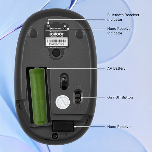 ZEBRONICS Groot Wireless Mouse, Dual Mode (2.4GHz + BT), Upto 1600 DPI, Silent Operation, 3 Buttons, Comfortable & Ergonomic, for Mac | Laptop |... - Image 6