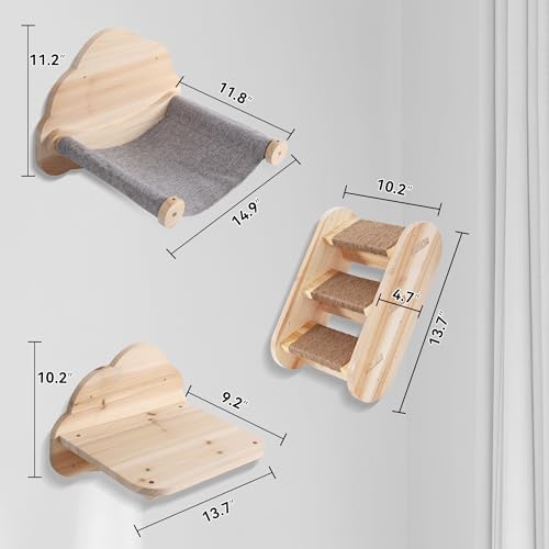 PUPETPO Móveis para Gatos Montados Na Parede, Conjunto de 3 Peças, Prateleiras E Poleiros de Madeira