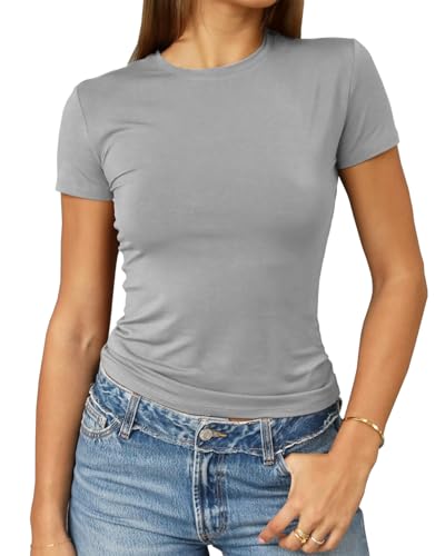 Image of Abardsion Women's Casual Basic Slim Fit T Shirts | Summer Clothes 2026 Going Out Crop Tops Short Sleeve Crew Neck Ladies Tees