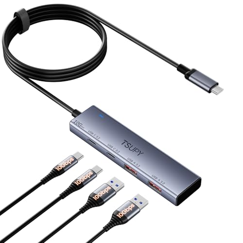 TSUPY Hub USB C 10Gbps Velocidad de Transmisión, Hub USB 3.2 Cable 1.2m de Largo, USB Hub 3.2 Aluminio Adaptador Docking Station, Ladron USB 4 Puertos Compatible con Macbook Air iPhone Pro Lector