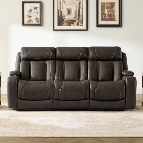 Image of Watson & Whitely Power Reclining Sofa 3-Seat, Genuine Leather Dark Brown
