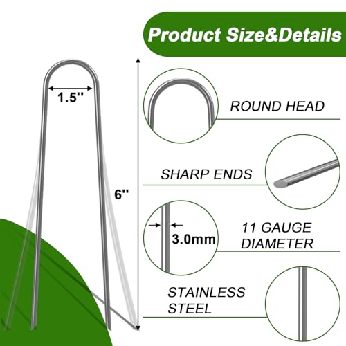 AAGUT Garden Staples 6 Inch Galvanized 100 Pack Round-Top Drip Hose Stakes Irrigation Hooks Heavy Duty 11 Gauge Lawn U Pins Sod Nails for Landscape Fabric, Soaker Hose, Chicken Wire, Dog Fence