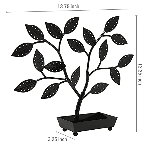 Image of MyGift Jewelry Tree w /Bird Nest 48 pair Earrings Holder, Bracelets /Necklace Organizer Stand (Black Metal)